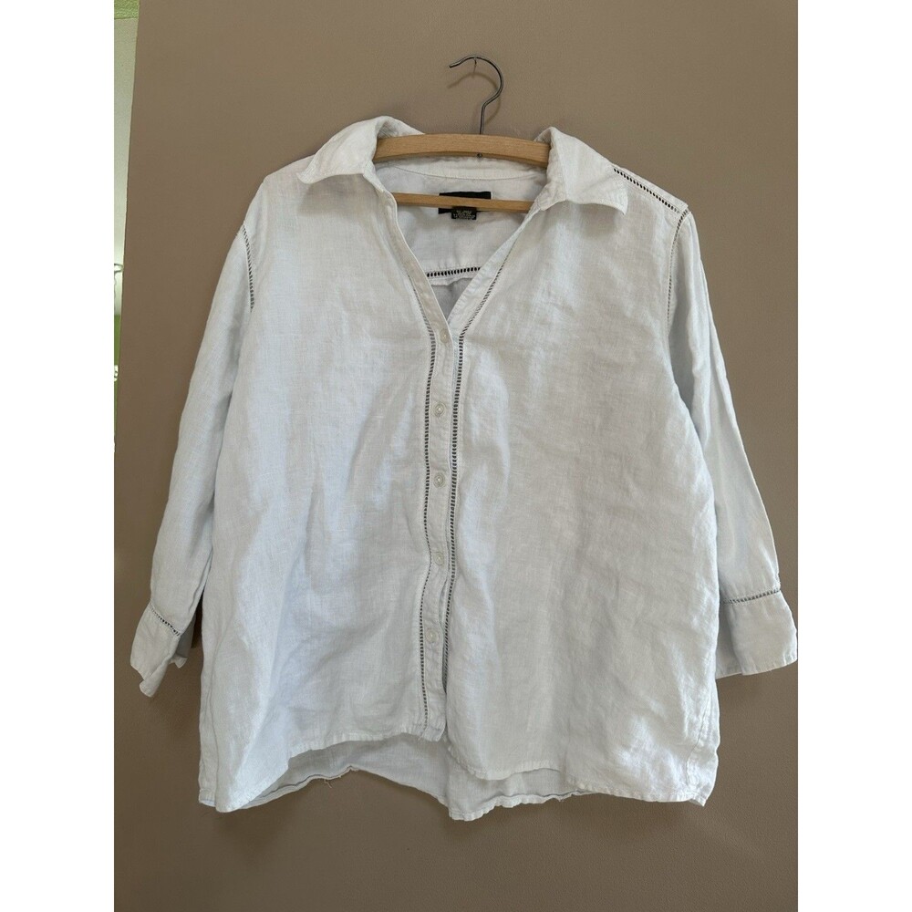 Eddie Bauer Women’s 100%‎ Linen White 3/4 Sleeve Button Up Top Size XL Boho